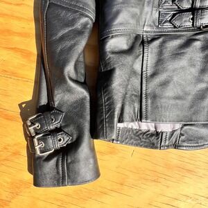 Thread & Needle Black Leather Blazer Jacket Buckle Back Cuffs Womens Large